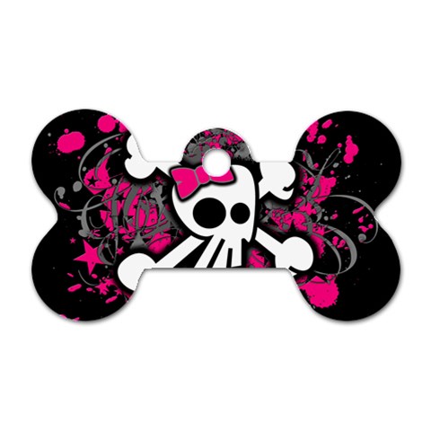 Girly Skull & Crossbones Dog Tag Bone (One Side) from UrbanLoad.com Front
