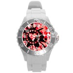 Love Heart Splatter Round Plastic Sport Watch (L)