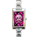 Pink Plaid Skull Rectangle Italian Charm Watch