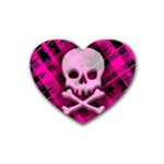 Pink Plaid Skull Rubber Heart Coaster (4 pack)
