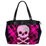 Pink Plaid Skull Oversize Office Handbag (2 Sides)