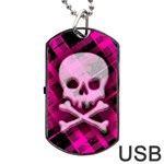 Pink Plaid Skull Dog Tag USB Flash (One Side)