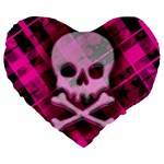 Pink Plaid Skull Large 19  Premium Heart Shape Cushion
