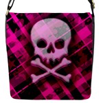 Pink Plaid Skull Flap Closure Messenger Bag (S)