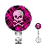 Pink Plaid Skull Stainless Steel Nurses Watch