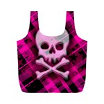 Pink Plaid Skull Full Print Recycle Bag (M)