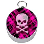 Pink Plaid Skull Silver Compass