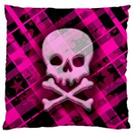 Pink Plaid Skull Large Flano Cushion Case (One Side)