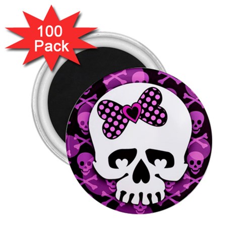 Pink Polka Dot Bow Skull 2.25  Magnet (100 pack)  from UrbanLoad.com Front