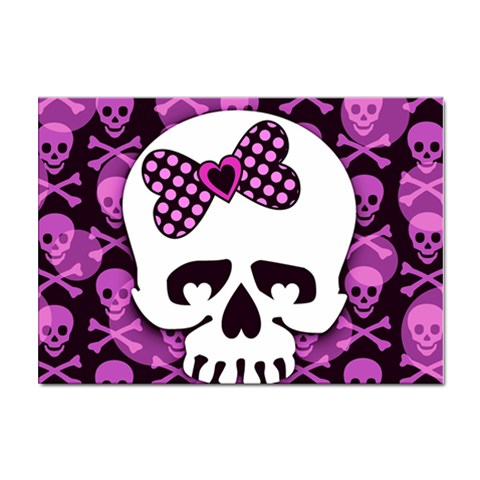 Pink Polka Dot Bow Skull Sticker A4 (100 pack) from UrbanLoad.com Front