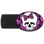 Pink Polka Dot Bow Skull USB Flash Drive Oval (4 GB)