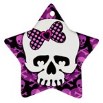 Pink Polka Dot Bow Skull Star Ornament (Two Sides)