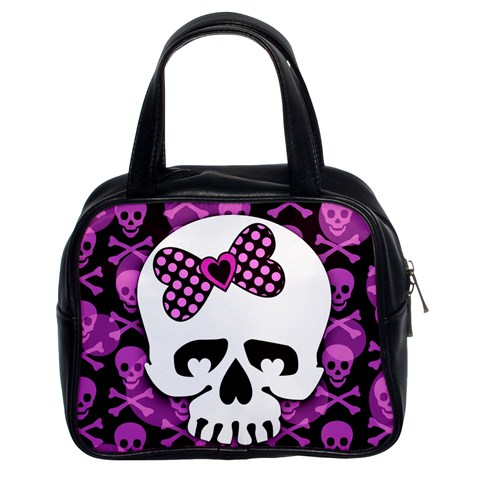Pink Polka Dot Bow Skull Classic Handbag (Two Sides) from UrbanLoad.com Front