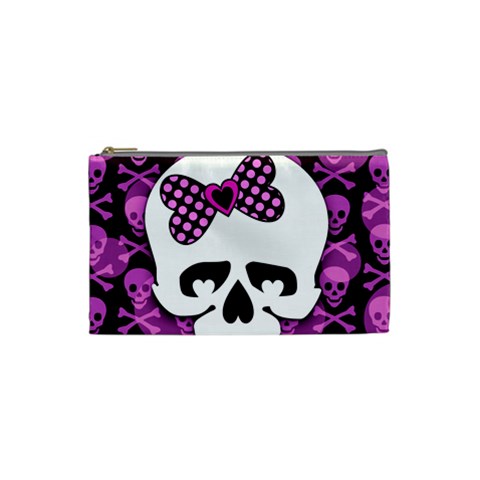 Pink Polka Dot Bow Skull Cosmetic Bag (Small) from UrbanLoad.com Front