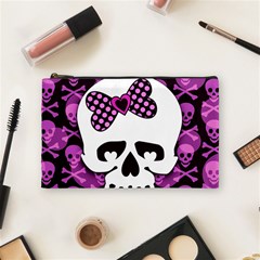 Pink Polka Dot Bow Skull Cosmetic Bag (Medium) from UrbanLoad.com Front