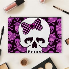 Pink Polka Dot Bow Skull Cosmetic Bag (Large) from UrbanLoad.com Front