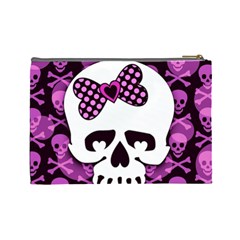 Pink Polka Dot Bow Skull Cosmetic Bag (Large) from UrbanLoad.com Back