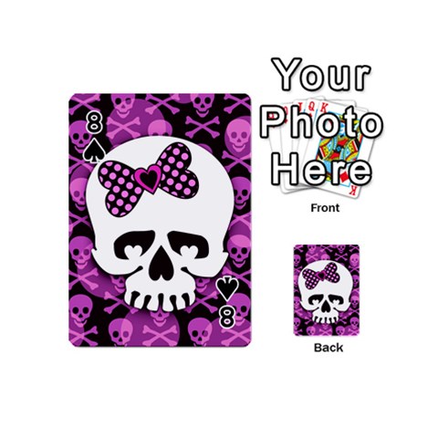 Pink Polka Dot Bow Skull Playing Cards 54 Designs (Mini) from UrbanLoad.com Front - Spade8