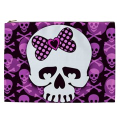 Pink Polka Dot Bow Skull Cosmetic Bag (XXL) from UrbanLoad.com Front