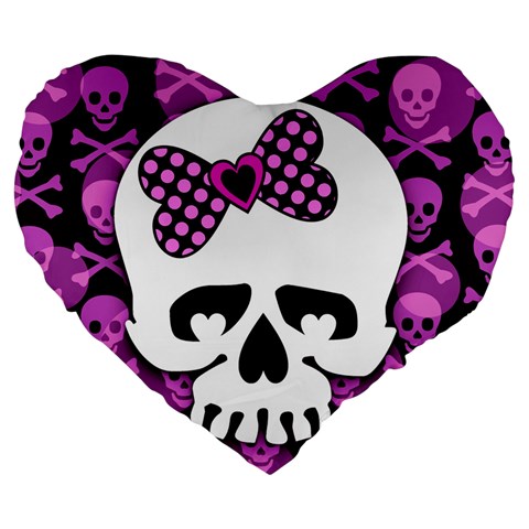Pink Polka Dot Bow Skull Large 19  Premium Heart Shape Cushion from UrbanLoad.com Front