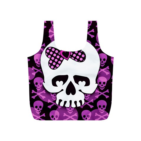 Pink Polka Dot Bow Skull Full Print Recycle Bag (S) from UrbanLoad.com Front