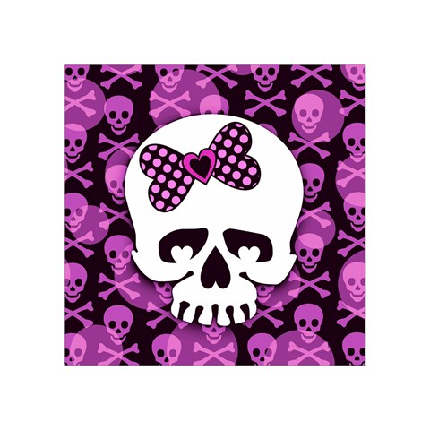 Pink Polka Dot Bow Skull Square Tapestry (Small) from UrbanLoad.com Front