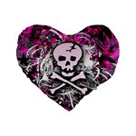 Pink Skull Splatter Standard 16  Premium Heart Shape Cushion 