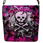 Pink Skull Splatter Flap Closure Messenger Bag (S)
