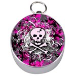 Pink Skull Splatter Silver Compass