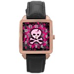 Pink Skull Star Splatter Rose Gold Leather Watch 