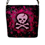 Pink Skull Star Splatter Flap Closure Messenger Bag (L)