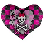 Princess Skull Heart Large 19  Premium Flano Heart Shape Cushion