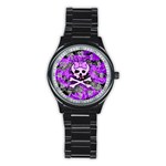 Purple Girly Skull Stainless Steel Round Watch