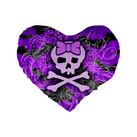 Purple Girly Skull Standard 16  Premium Flano Heart Shape Cushion  from UrbanLoad.com Front
