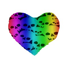 Rainbow Skull Collection Standard 16  Premium Flano Heart Shape Cushion  from UrbanLoad.com Front