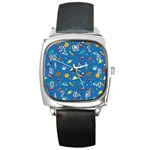 Space Rocket Solar System Pattern Square Metal Watch
