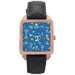 Space Rocket Solar System Pattern Rose Gold Leather Watch 