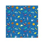 Space Rocket Solar System Pattern Small Satin Scarf (Square)