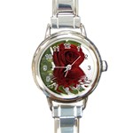 Red Rose Reflections Flower Round Italian Charm Watch