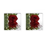 Red Rose Reflections Flower Cufflinks (Square)