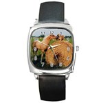 Horse and Dog Meet & Greet Square Metal Watch