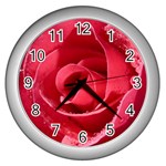 Glorious Pink Rose Flower Wall Clock (Silver)