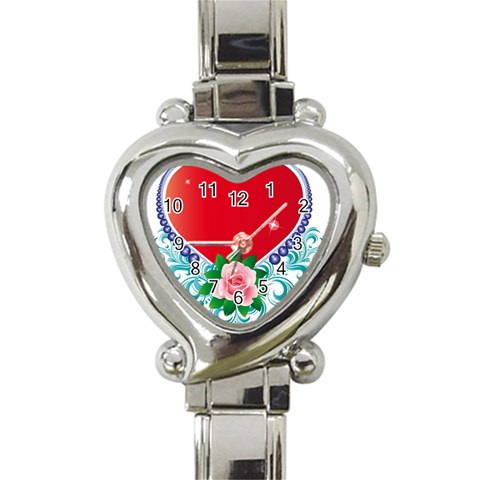 Heart and Rose Flower Heart Italian Charm Watch from UrbanLoad.com Front