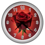 Beautiful Red Rose Flower Wall Clock (Silver)