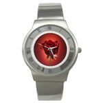 Beautiful Red Rose Flower Stainless Steel Watch
