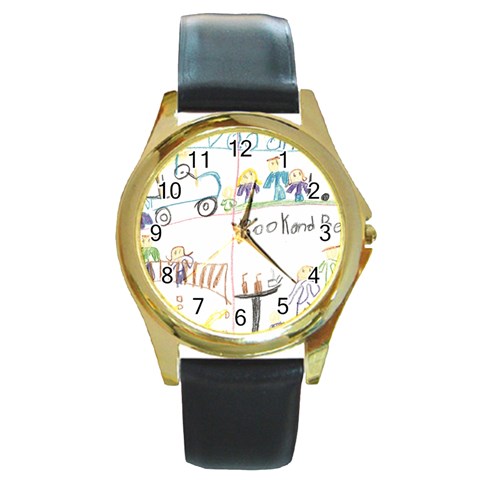 Grace s Drawing Round Gold Metal Watch from UrbanLoad.com Front
