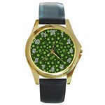 Seamless Pattern With Viruses Round Gold Metal Watch