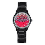 Red Mandala Stainless Steel Round Watch