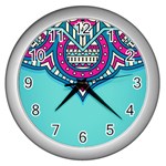 Blue Mandala Wall Clock (Silver)