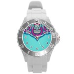 Blue Mandala Round Plastic Sport Watch (L)